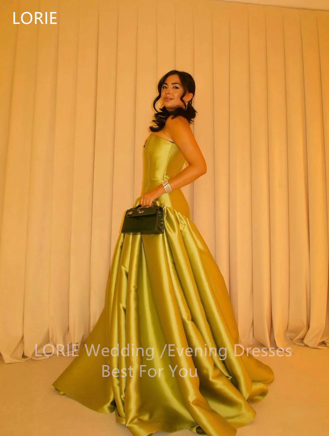 LORIE Elegant Satin Party Dresses Strapless Sleeveless A-Line Evening Prom Dress Draped Formal Occasions Prom Gown Customized