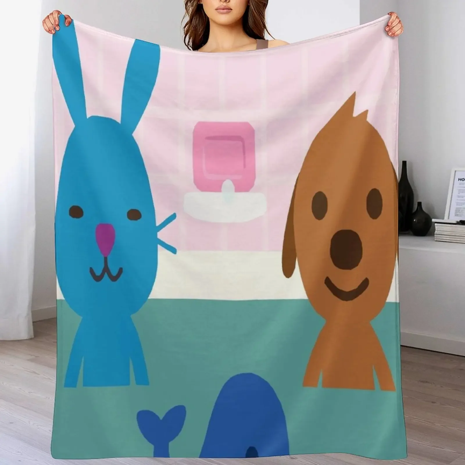 Cute Sago Mini Dinosaur Dog and Rabbit Throw Blanket Easy Care Comfortable Blanket for Couch