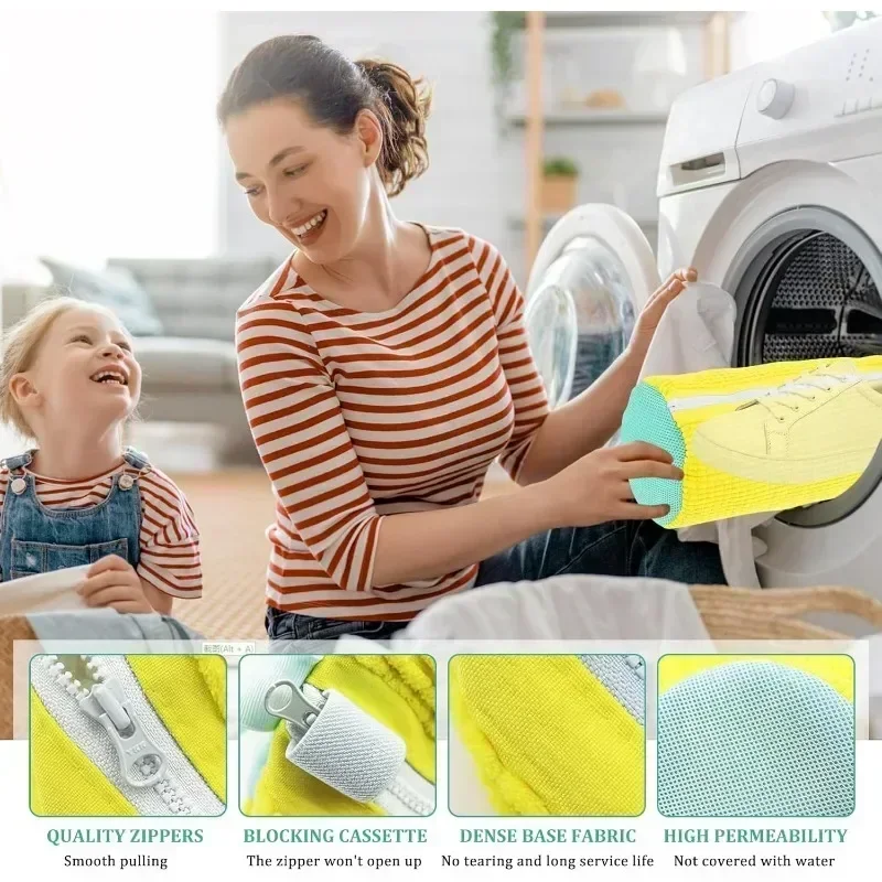 1/4PCS Shoe Washing Machine Bag with Liquid Shoe Brush Set Durable Laundry Shoe Bag and Soft Bristle Clean Brush for All Shoes