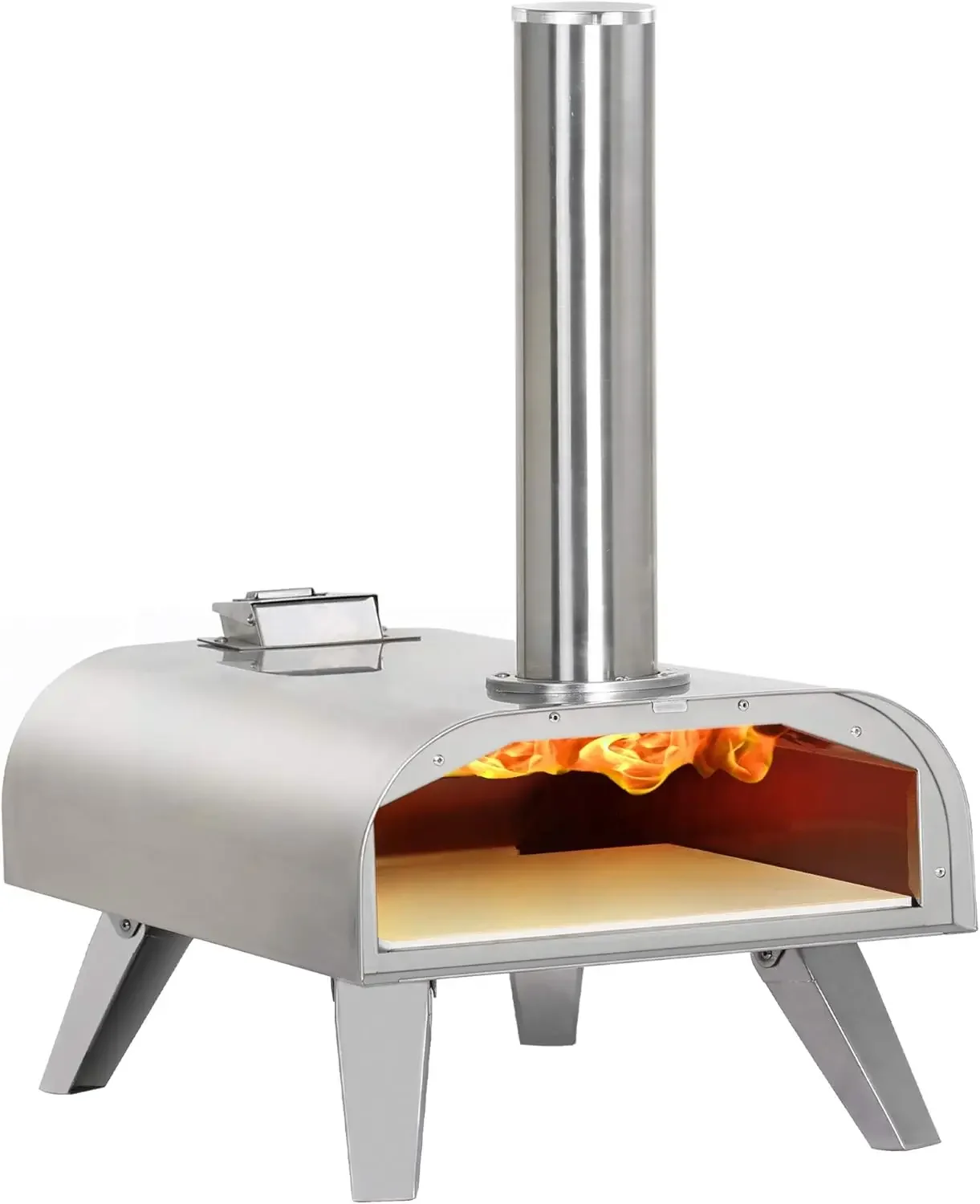 

Pizza Ovens Wood Pellet 12” Pizza Oven Cooking Maker Portable Stainless Steel Grill, Silver Portable Party use