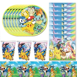 Juego de suministros de fiesta de globos de Pokémon Pikachu, vajilla desechable, juguete de cumpleaños para niños, decoración de Baby Shower, nuevo