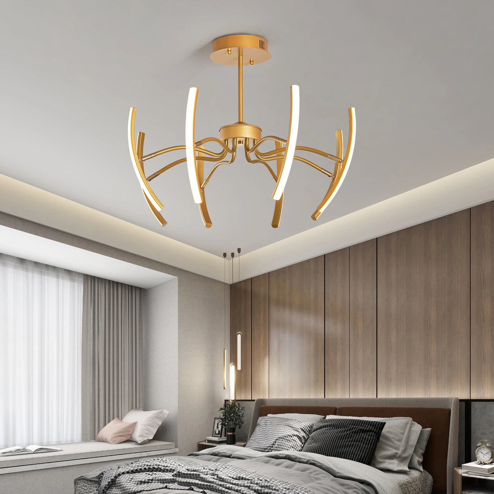 MDWELL Matte Black/Gold Finished Modern Led Chandelier for living room bedroom study room Adjustable New Led Chandelier Fixture