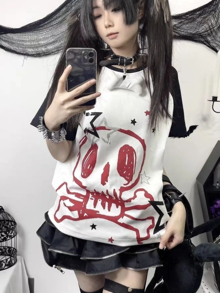 Summer subculture harajuku T Shirt women Mujer Y2k Grunge Short Sleeve T-shirt japanese Cute O-neck kawaii Cartoon Tees Tops