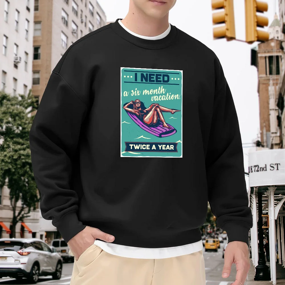 

Men's Black Crew Neck Loose Sweatshirt with Fun Text Print, Casual Top, Street Fashion Style, Versatile for Everyday Wear, Comfortable and Breathable Trendy Item