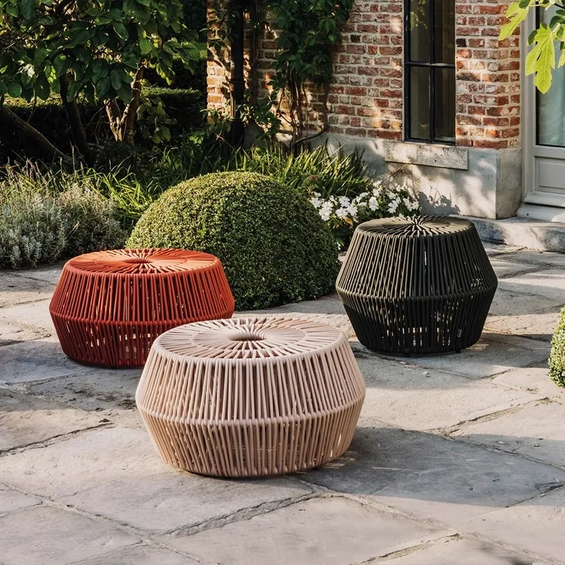 

Outdoor coffee table rope weaving round creative balcony rattan weaving