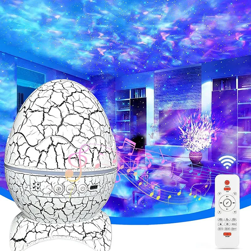 New Popular Cracked Dinosaur Egg Novelty Lamp Atmosphere Lamp Nebula Starry Sky Water Ripple Lamp Remote Control Audio Lighting