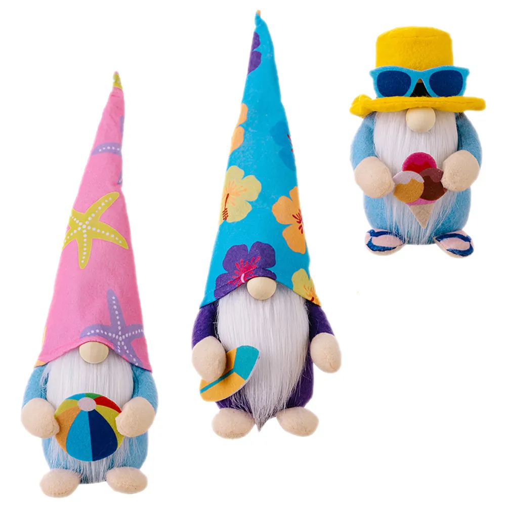 

3Pcs Summer Beach Gnome Decorative Dwarf Ornament for Party Home Office Desktop Festival Decoration Coastal Ocean Theme Gift