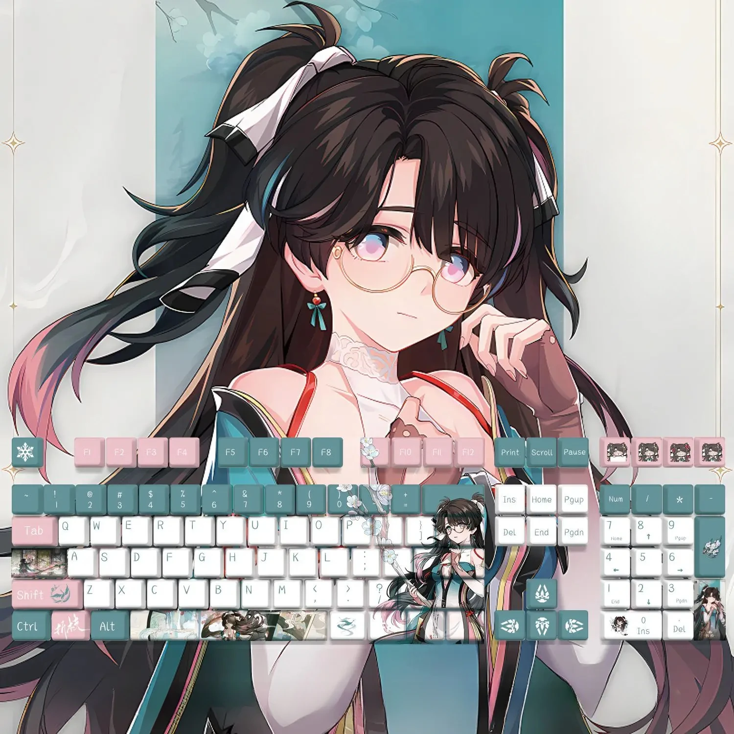 128 Keys/Set Game Wuthering Waves Zhezhi Cute Girl PBT Keycaps Anime Games Key caps Cherry Height for DIY Mechanical Keyboards