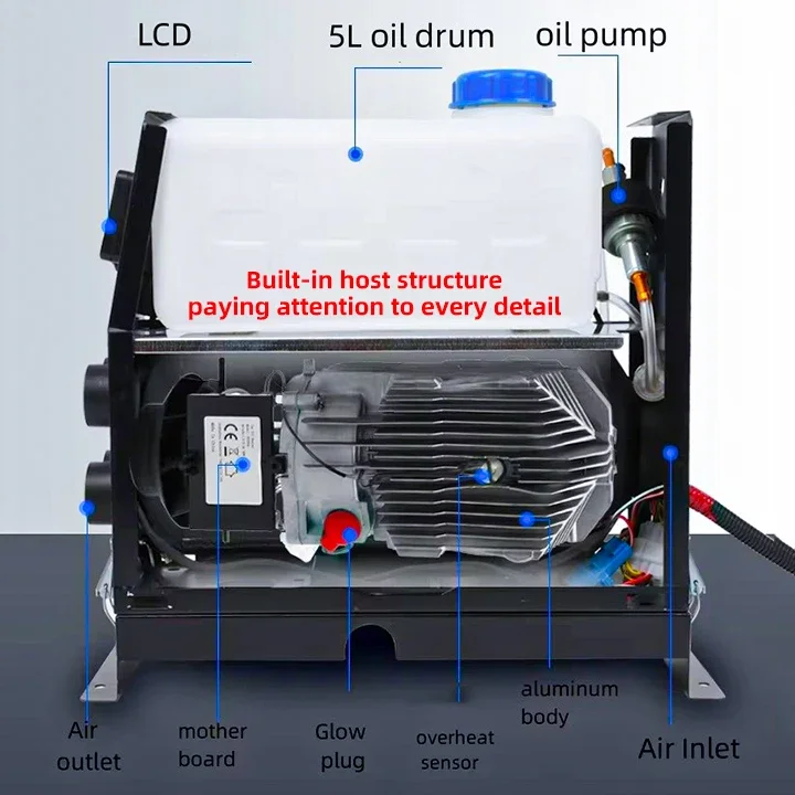 YYHC-Portable 12v 24v 5kw 8kw air heating multi-in-one LCD screen, with remote control parking heater, for bus RV, exhaust