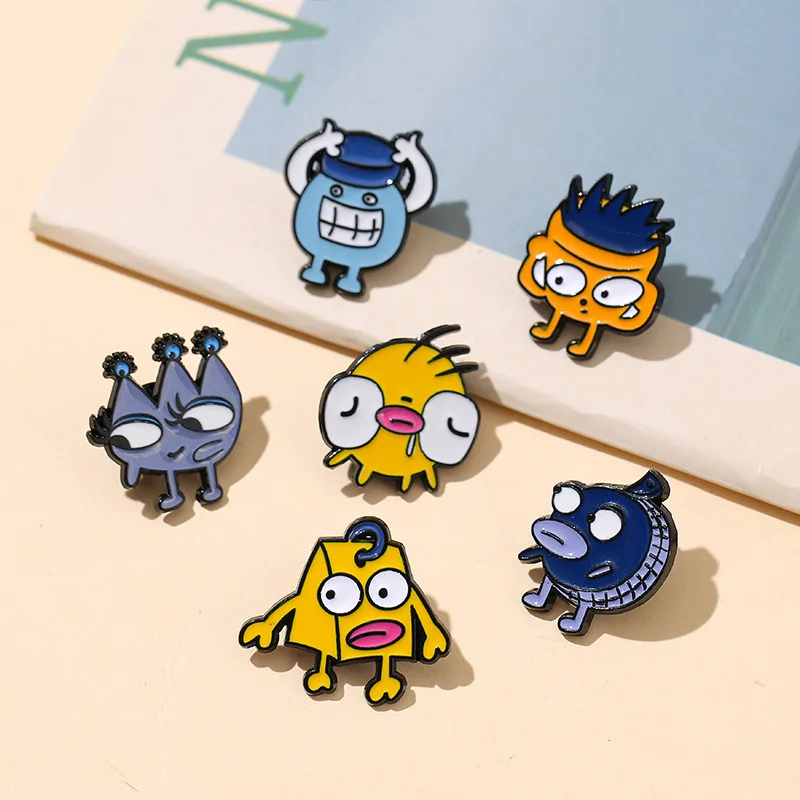 Original cartoon funny cute little monster metal backpack decoration accessories drip enamel brooch