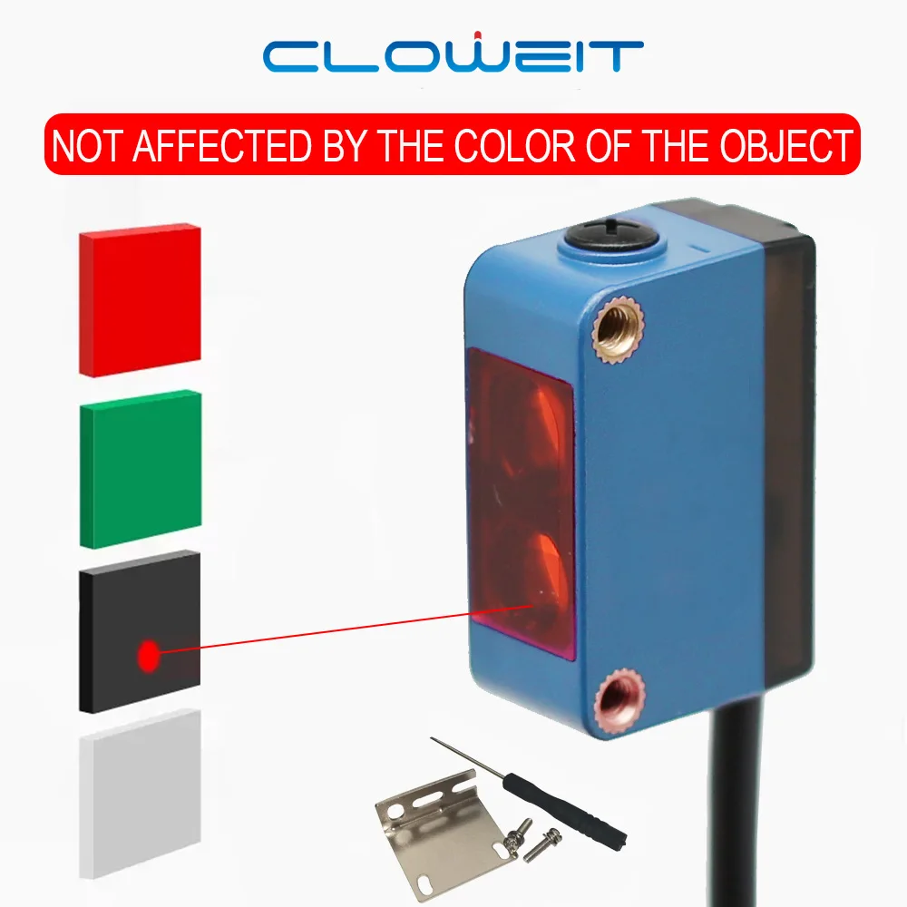 

Квадратный фотоэлектрический переключатель cloicht на расстоянии 30 см, белый, черный цвет, подавление фона, инфракрасный фотоэлемент, датчик