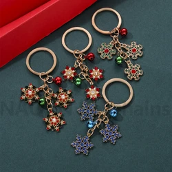 Christmas Colorful Snowflake Keychain Bell Snow Winter Key Ring Festival Gift For Women Men Handmade Diy  Jewelry Set