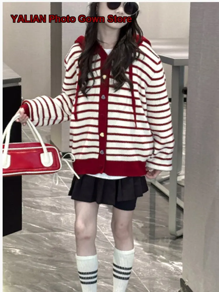 Girls Cardigan Kids Autumn Spring Hooded Knit Top Solid Color Thickened Stylish Warm Older Kids