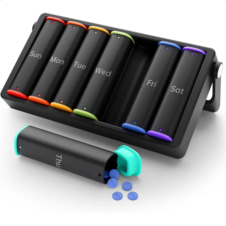 Weekly Pill Organizer 2 Times a Day Large Travel Pill Box 7 Day Am Pm Twice Daily Pill Case with Rotatable Handle Week Pill Hol