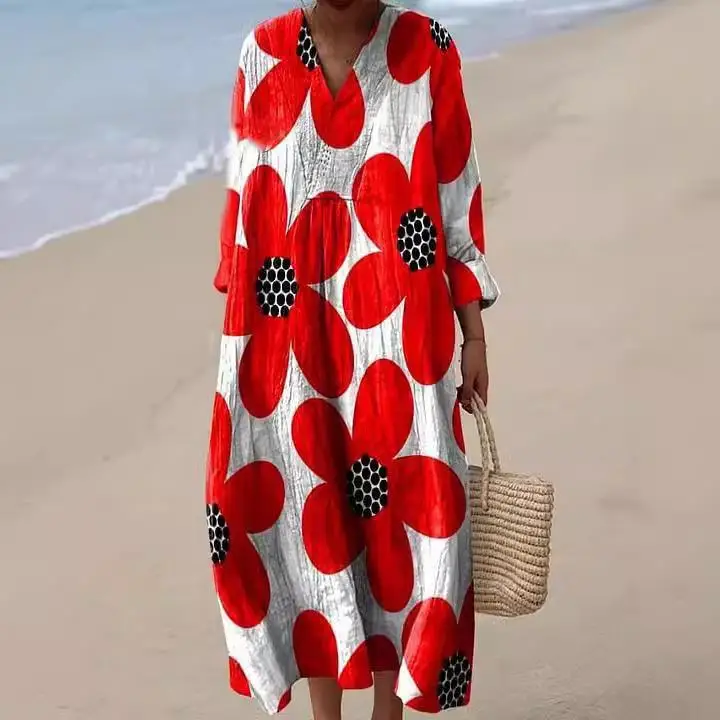 

Новинка 2025, цифровой принт, длинный све, широкий V-Ne Dr, трансграничная независимая станция, осенний новый Sle Maxi Dr