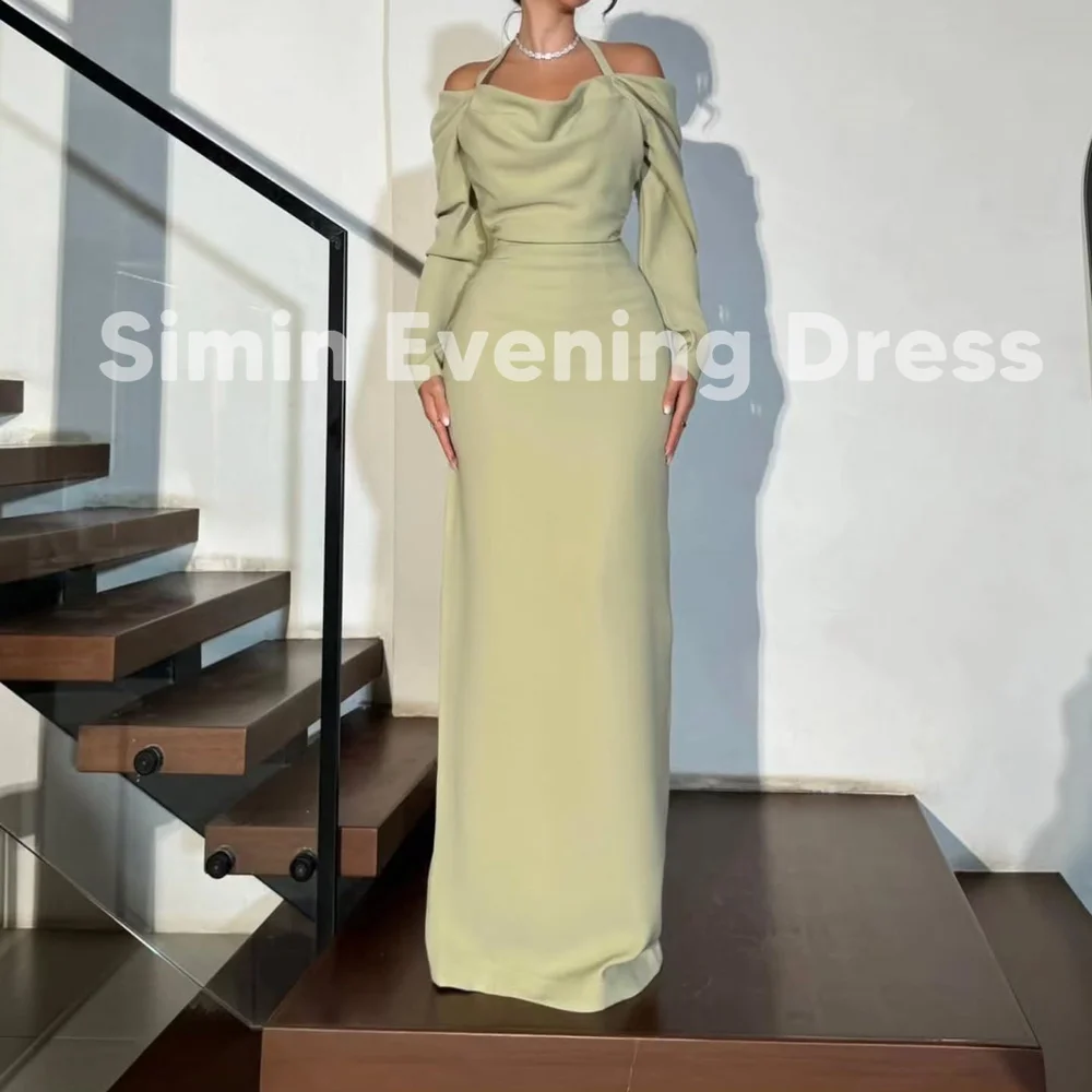 심인 홀터 카울넥 엠파이어 시스 플로어 기장 러플 사우디 이브닝 드레스 롱 슬리브 파티 드레스 여성용 2025