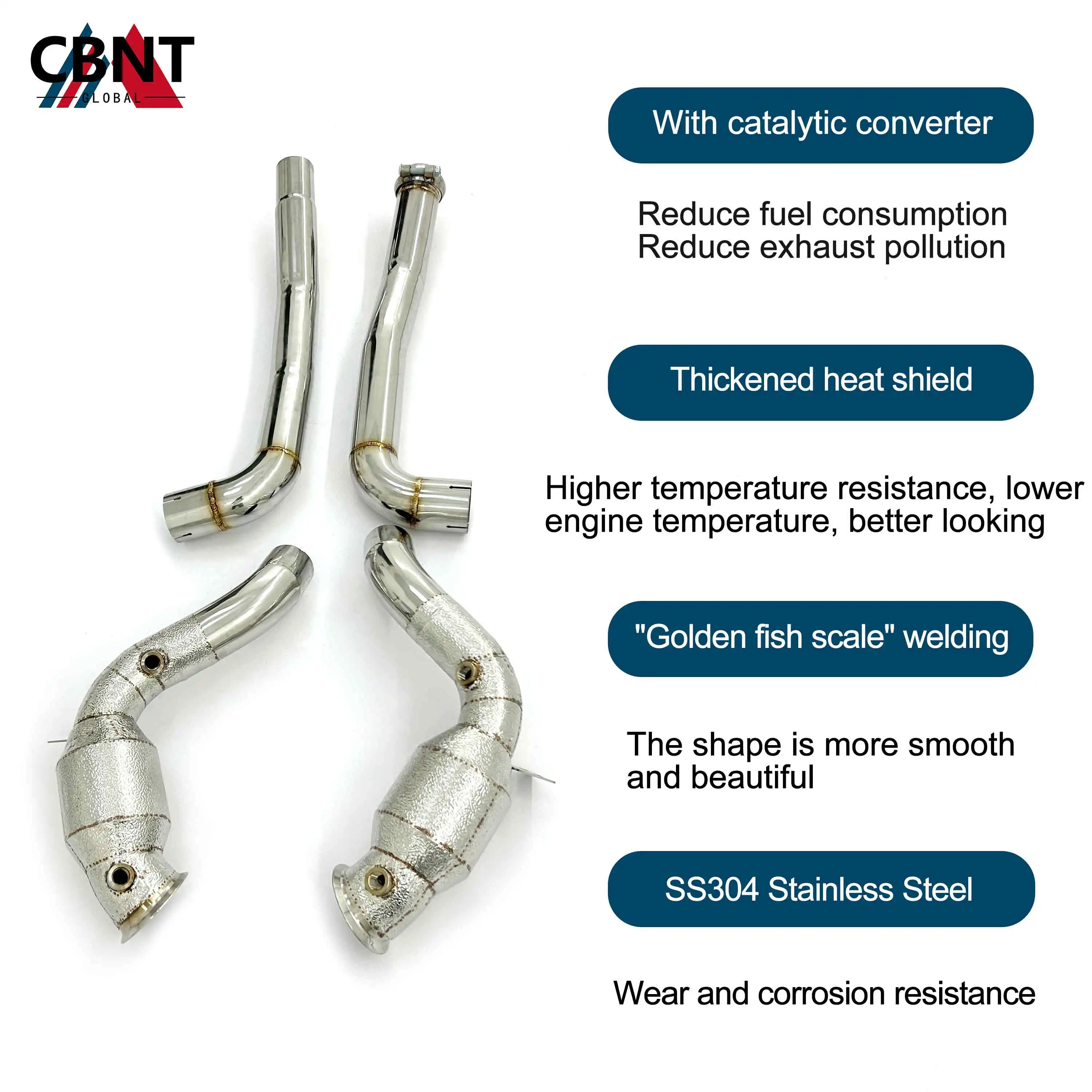 CBNT for Mercedes Benz AMG GT GTS GTC GTR 4.0T Valved Exhaust Catback & Downpipe Exhaust Header SS304 Performance Exhaust System