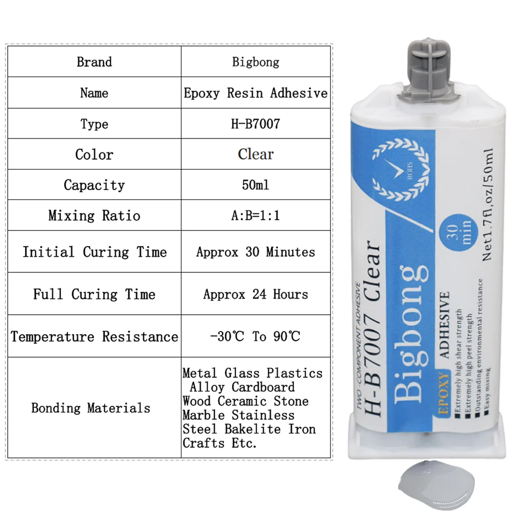 Epoxidharz Superkleber Dichtmasse Klebstoffe 50ml Klarer AB-Kleber 1:1 Zweikomponenten-Flüssigklebstoff Bigbong Starker Epoxidkleber – Detail 1