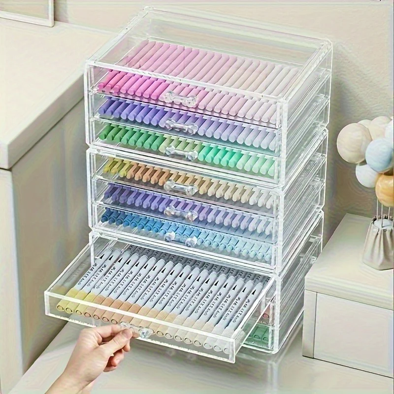 Clear Acrylic Drawer Organizer Countertop, with Multi-Drawer - Multi-Functional Pen, Pencil Marker and Tape Storage Rack