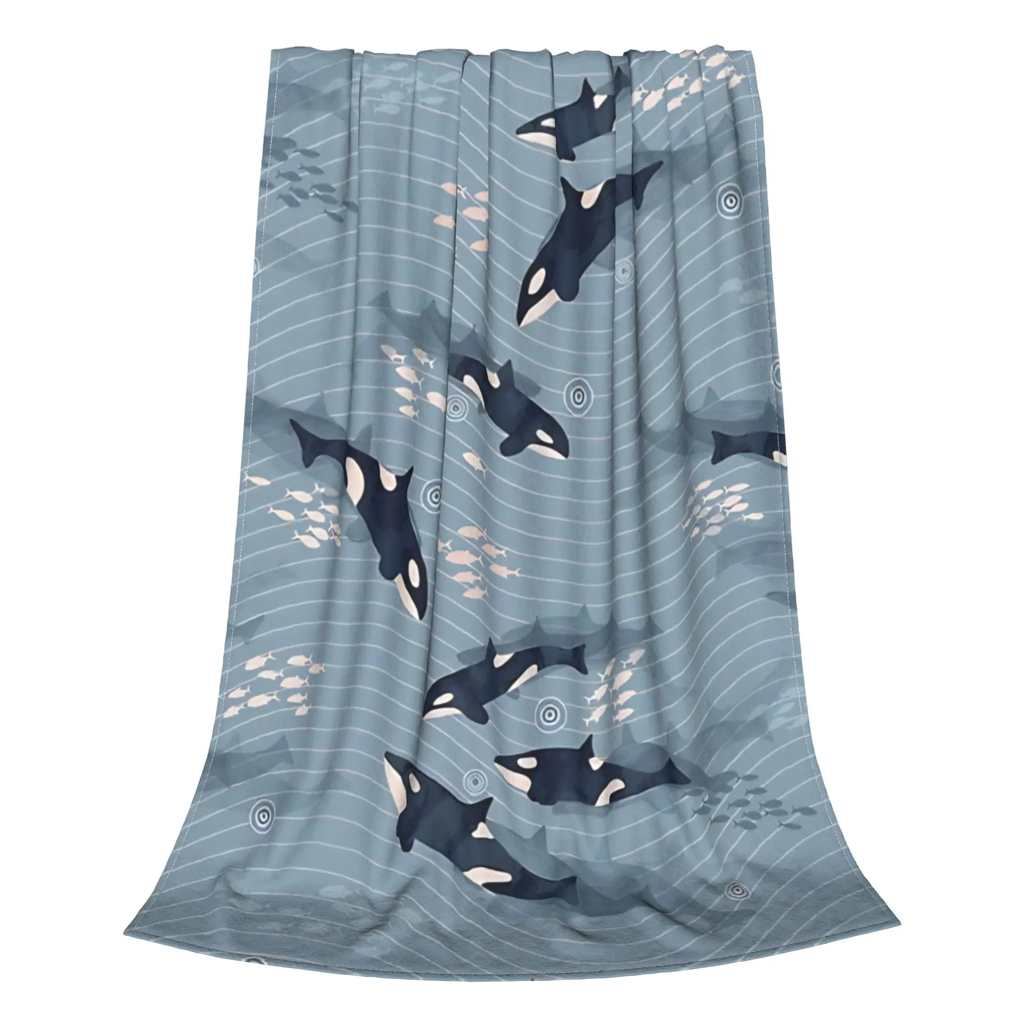 1PC Orca in Motion  blue gray ocean Pink Whales Home Room Decorations Winter Blankets For Adults Bedding Home Interior Sofa Knee