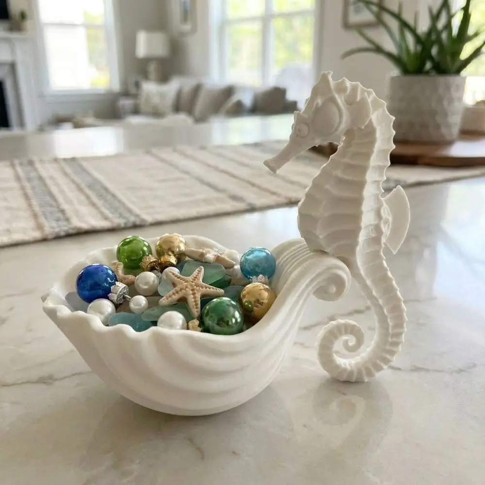 3D Printed Seahorse-Shaped Storage Tray Cute Decorative Jewelry Display Stand Plastic Stable Rings Holder Desktop Organizer
