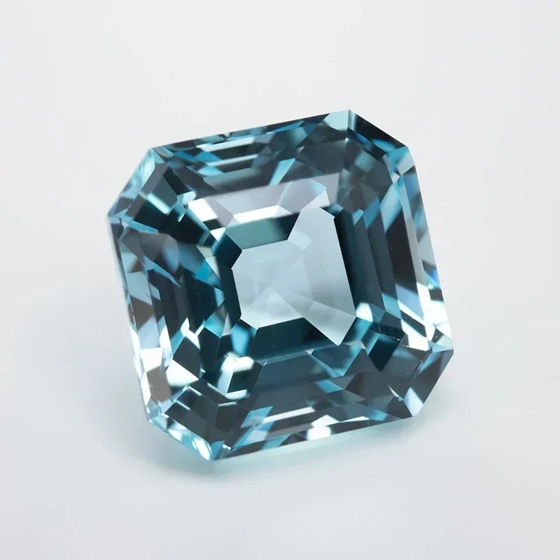 L-Lab-zafiro cultivado con forma de Asscher, Color aguamarina, anillo DIY, collar, pendientes, materiales principales, certificación de calidad extremadamente brillante