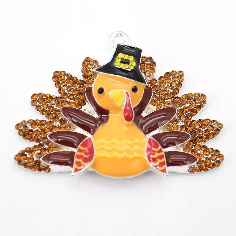 20 Pcs/Lot Cute Animal Orange Enamel Turkey Basket Thanksgiving Day Pendant Gift