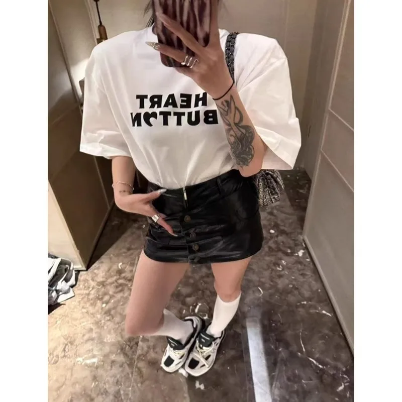 

Fashionable American High Street Brand Summer New Loose Shoulder Padded Letter Print Short Sleeve T-Shirt Women's Style