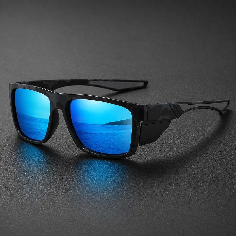 Tarnfarben Polarisierte Sportsonnenbrille für Männer UV400 Blendschutz Spiegelglas für Autofahren, Angeln, Radfahren, Outdoor, Winddichte Sonnenbrille – Detail 7