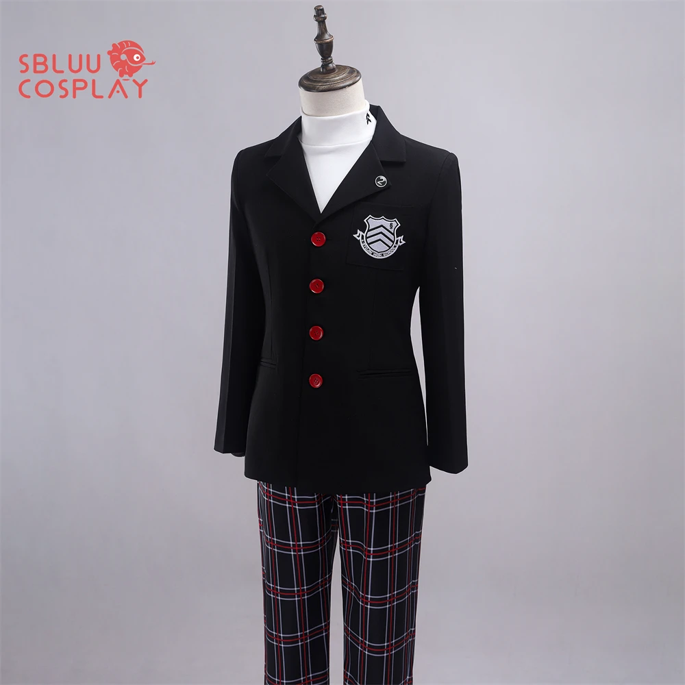

SBluuCosplay P5 Game Ren Amamiya Cosplay Costume Joker School Uniform Embroidery Suit Pants Brooch Daily Wear Unisex Halloween