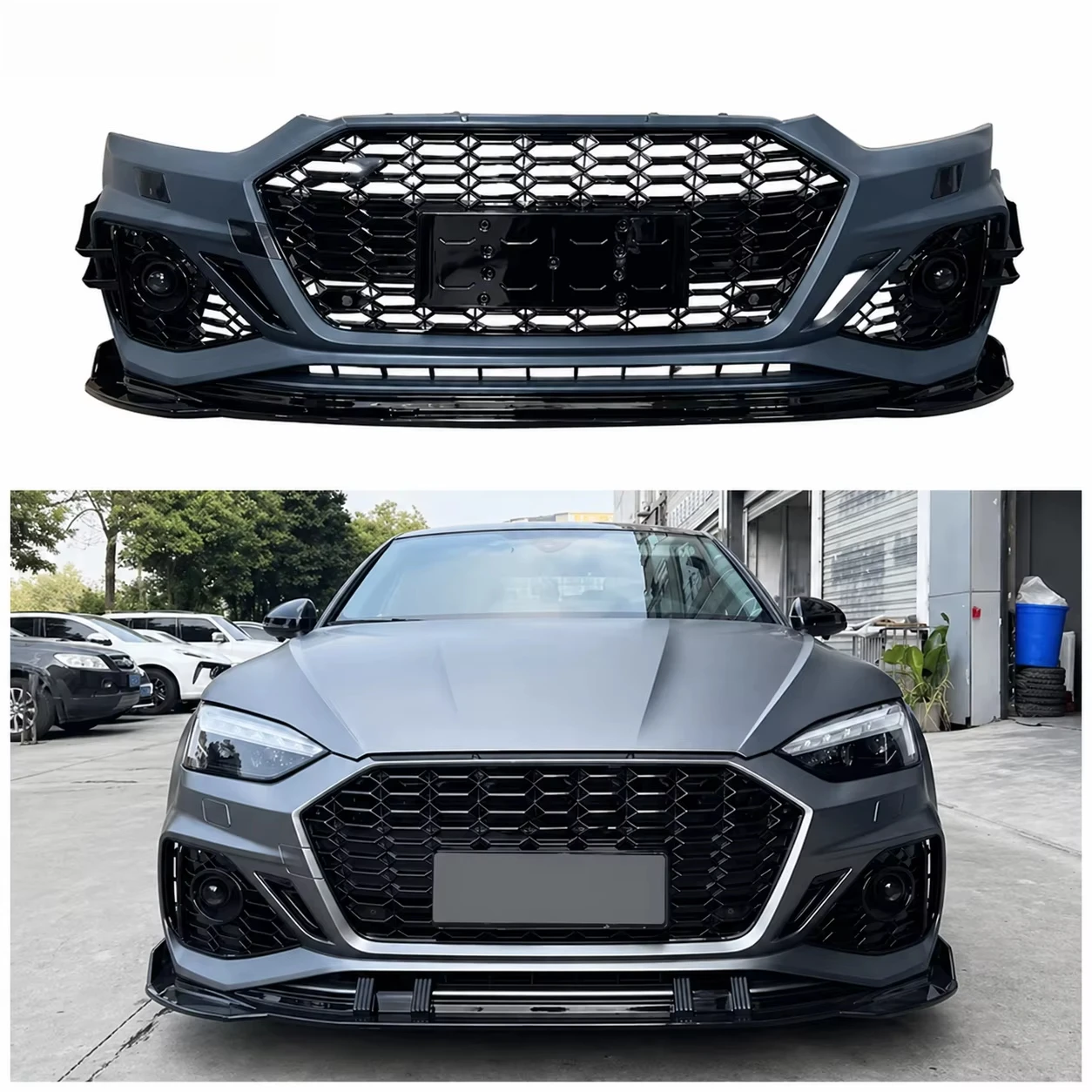 Car RS5 Style Front Bumper Body Kits With Front Lip Black Grille for audis A5 S5 B9.5 2020 2021 2022 2023 2024