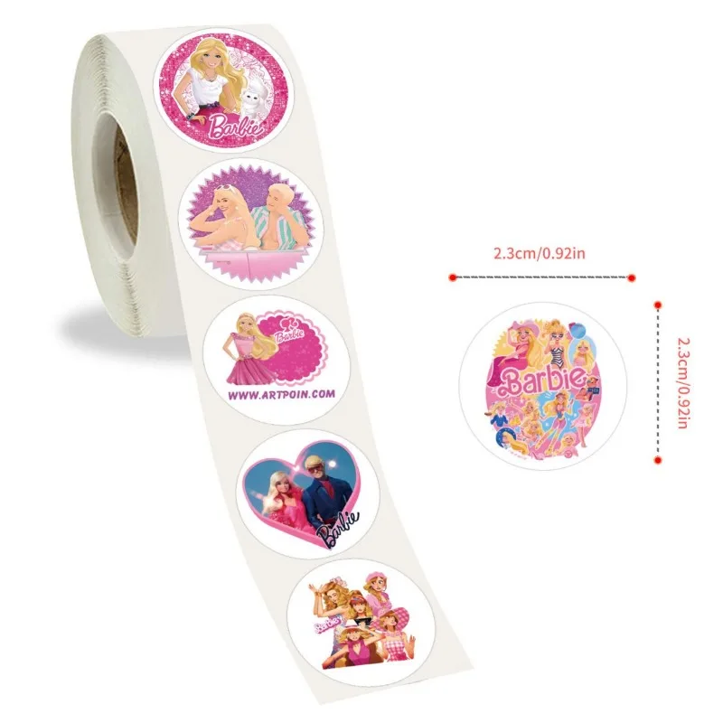 500pcs/roll Barbie Stickers for kids Cartoon Paper Tape Stationery suppliers sealling Labels girls birthday DIY Gift Decoration