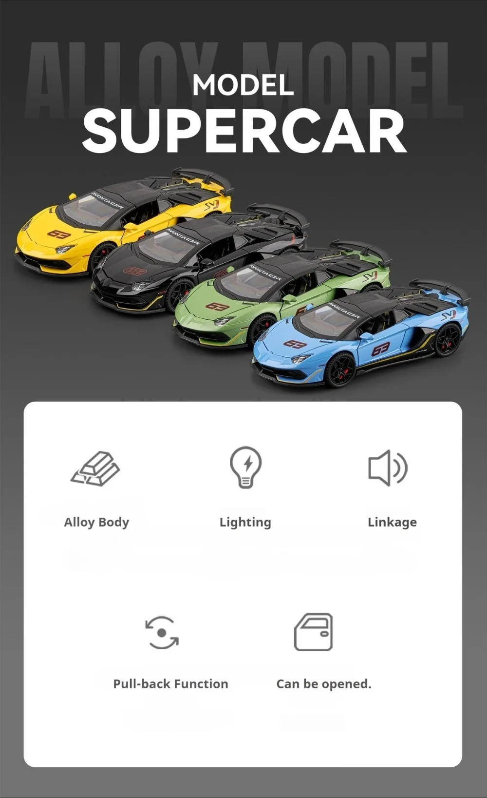 1:32 Lambor Mansory Revuelto SVJ63 Spielzeugmodelle Autos Zurückziehen Miniaturfahrzeuge mit leichter Musik Sportwagen Sammeln Sie Souvenirs – Detail 11