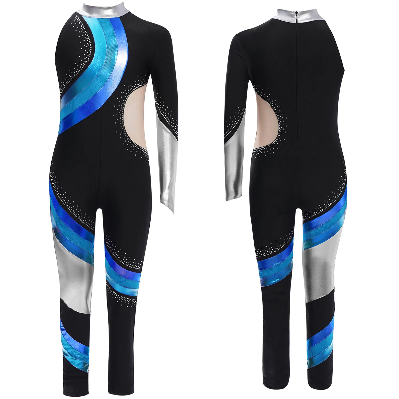 

Kids Girls Rhythmic Gymnastics Figure Skating Dance Jumpsuit Shiny Rhinestones Bodysuit Single Shoulder Acrobatics Dance Leotard