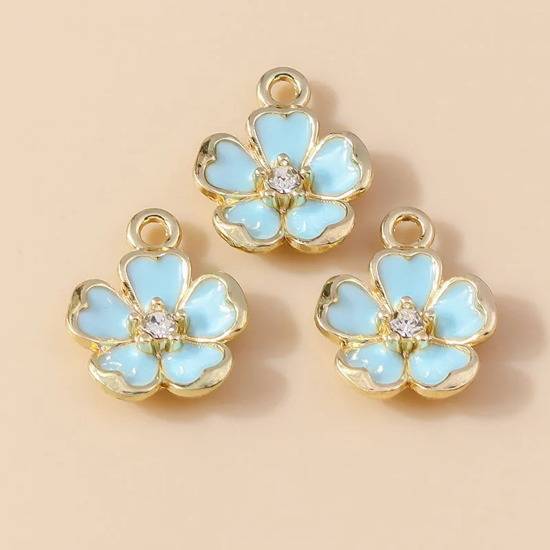 Leslie 10 Stück 12 x 15 mm schöne Emaille-Anhänger mit bunten Kristallblumen für die Schmuckherstellung, DIY-Halskette, Ohrringe, Anhänger, Zubehör – Detail 6