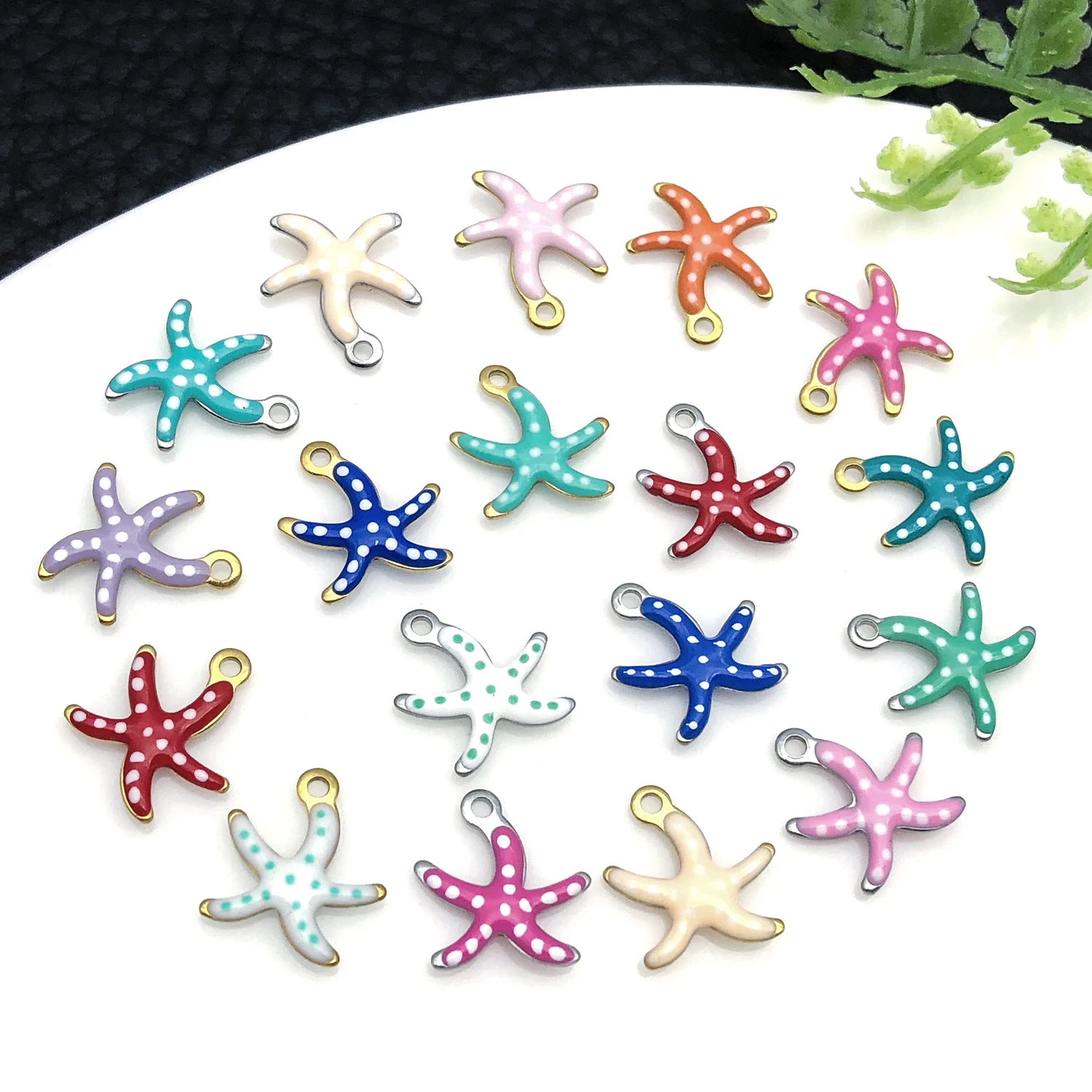 5pcs 10x10mm Stainless Steel Gold Wave Dot Starfish Charms Enamel Pendants for Jewelry Making DIY Necklace Bracelet view 2