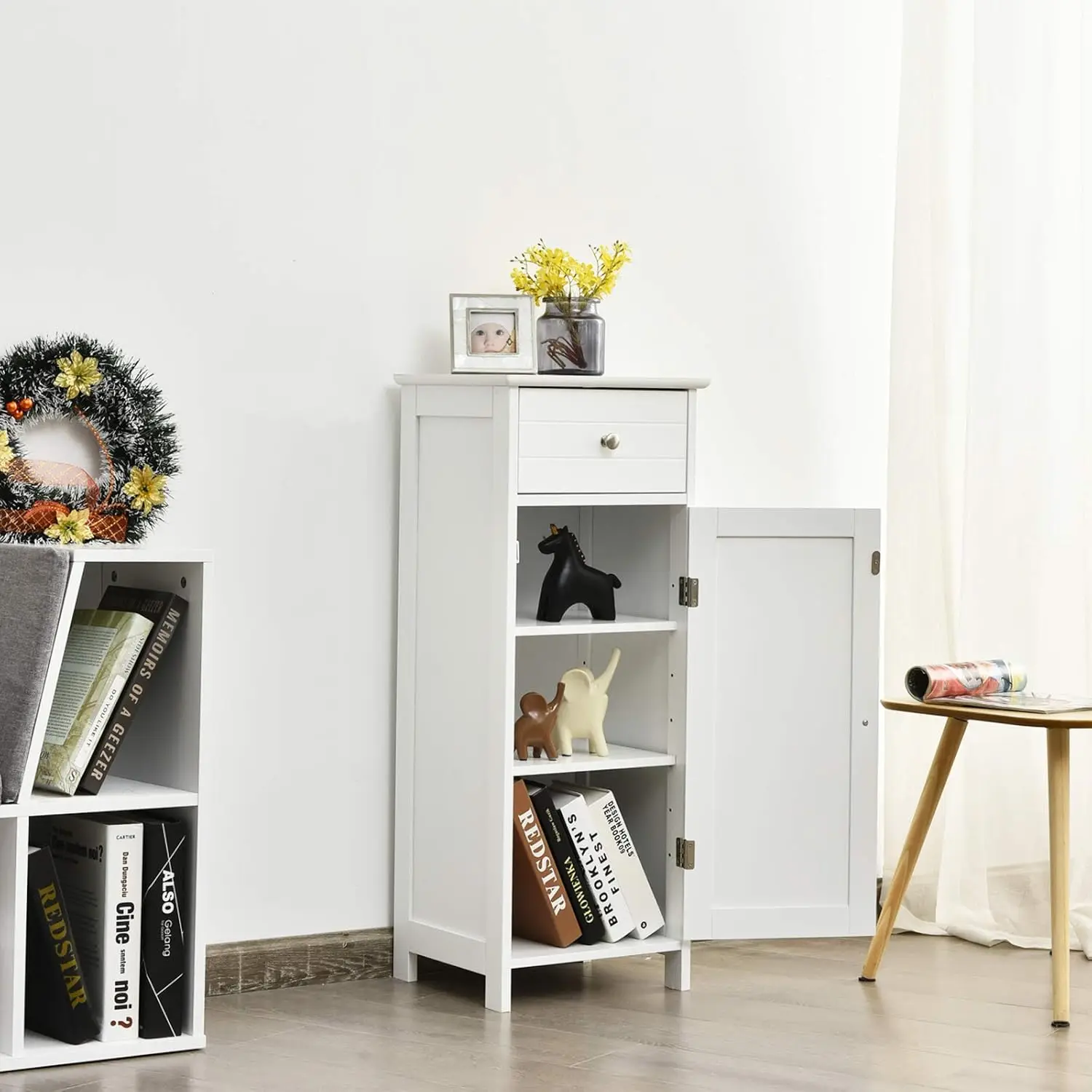 Floor Storage Cabinet, Multifunctional Bathroom Storage Cabinet with 2 Adjustable Shelves,Ideal for Bathroom,Living Room,(White)