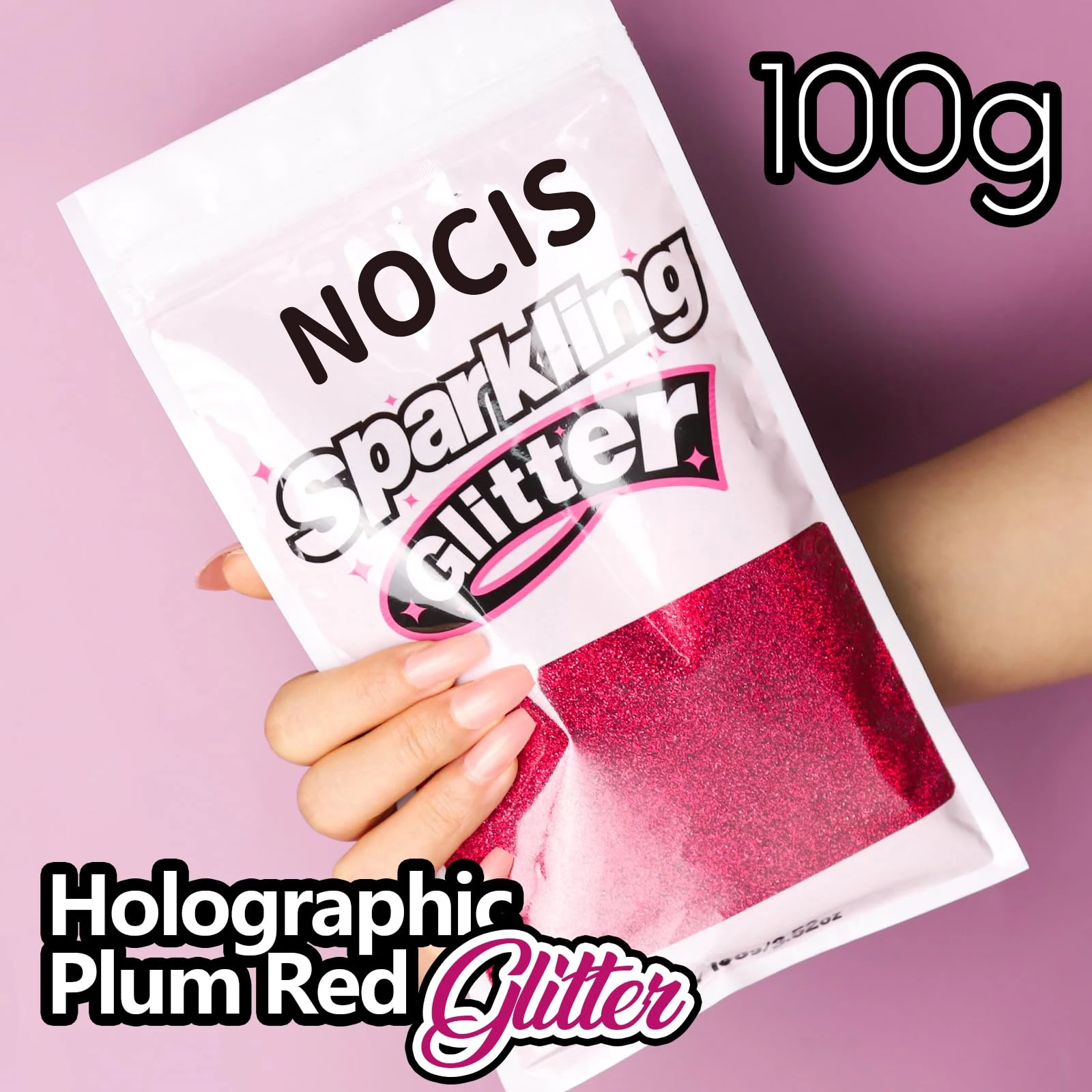 NOCIS Holographic Plum Red Glitter Powder - 100g/3.5oz Fine Suitable for Polish, Resin Crafts, DIY Jewelry, Keychains & Party