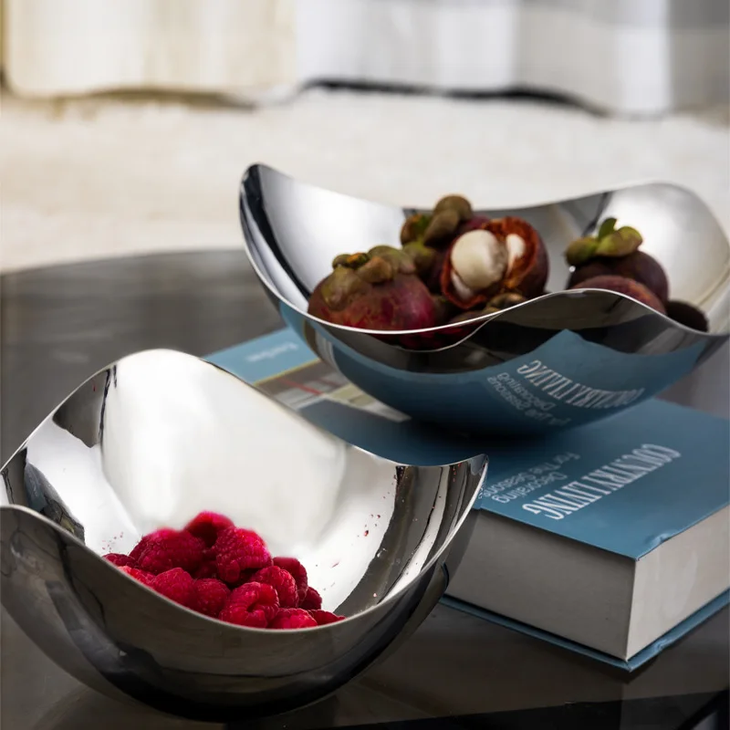 

Большая роскошная фруктовница из нержавеющей стали, тарелка для орехов и закусок, для гостиной и кухни, простая скандинавская подставка в форме лепестка, декор для дома