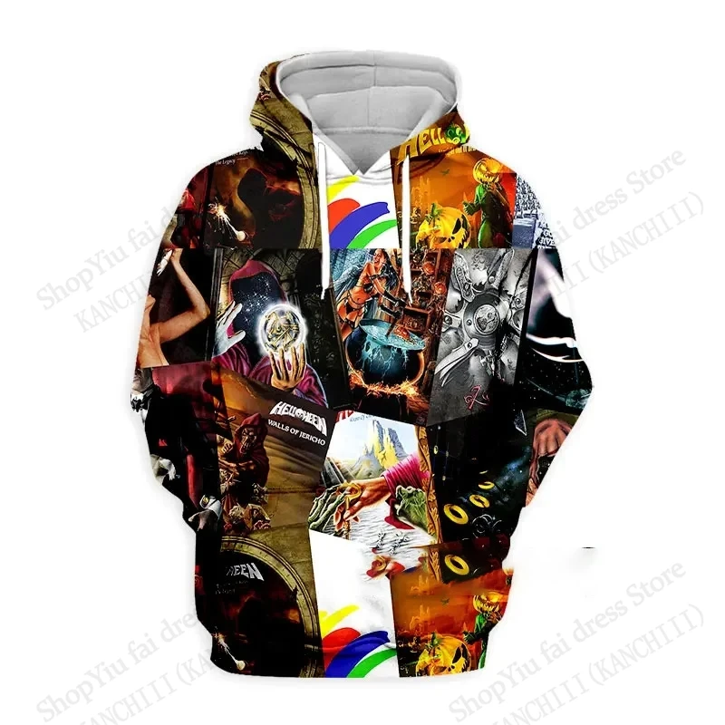 Helloween Band Hoodie Gambar Cetak 3d Hoodie Rock Fashion Pria Wanita Mantel Sweter Hoodie Kasual Uniseks Sudaderas Pakaian Pria Musik
