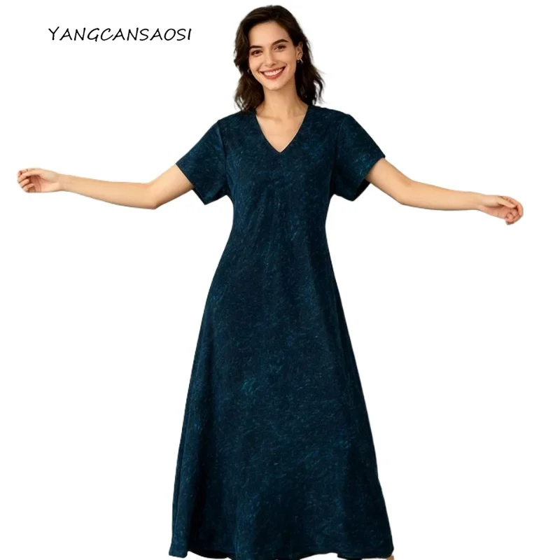 

Women's Fashion Clothing 100% Natural Mulberry Silk Crepe De Chine V-neck Short Sleeved Diagonal Cut Slim Casual Fishtail Dress