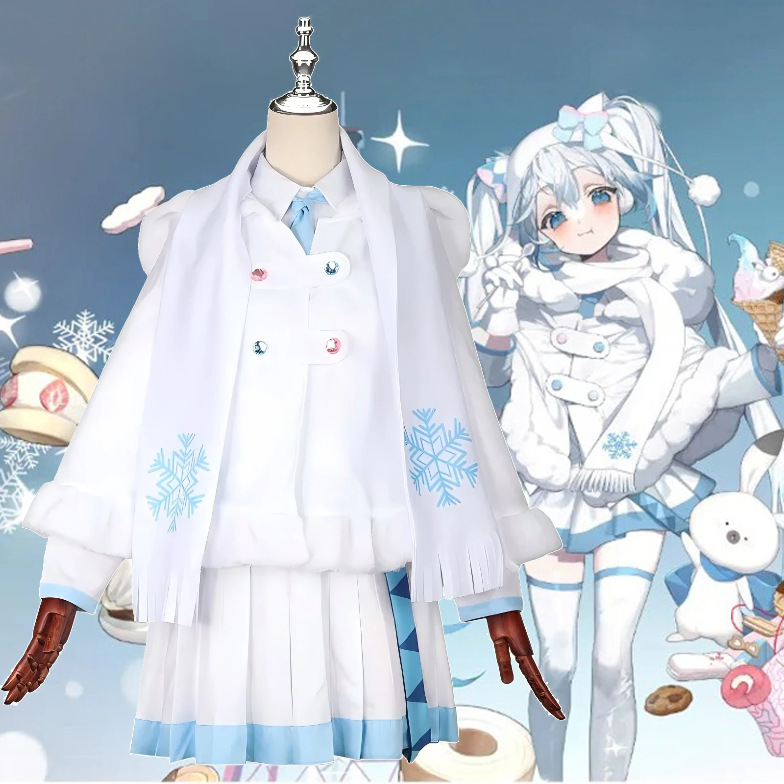 Anime Snow Miku Cosplay Costumes Coat Shirt And Skirt White Uniform Halloween Carnival Party Dressing For Women Girls