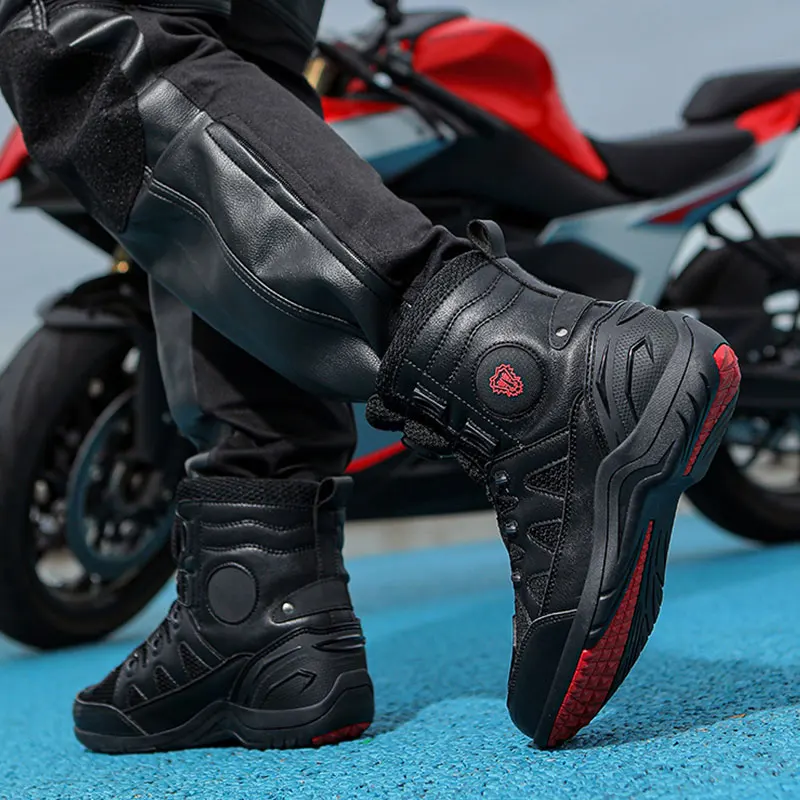 JG-WOLVES New Waterproof Motorbike Riding Shoes Breathable Men's Motorcycle Shoes Motos Bike Sport Boot Men Motorcycle Boots