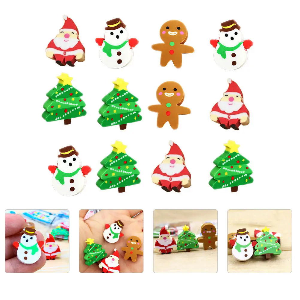 

60Pcs Christmas Gift Eraser Set Santa Rubber School Supplies for Kids Cute Cartoon Design Smooth Wiping Performance