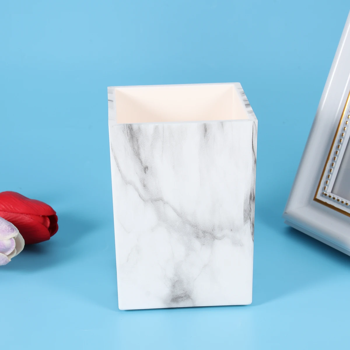 

Marble Pattern Pen Holder Thickened Plastic Desktop Organizer For Pens Makeup Brushes Chopsticks Storage Desk Decoration