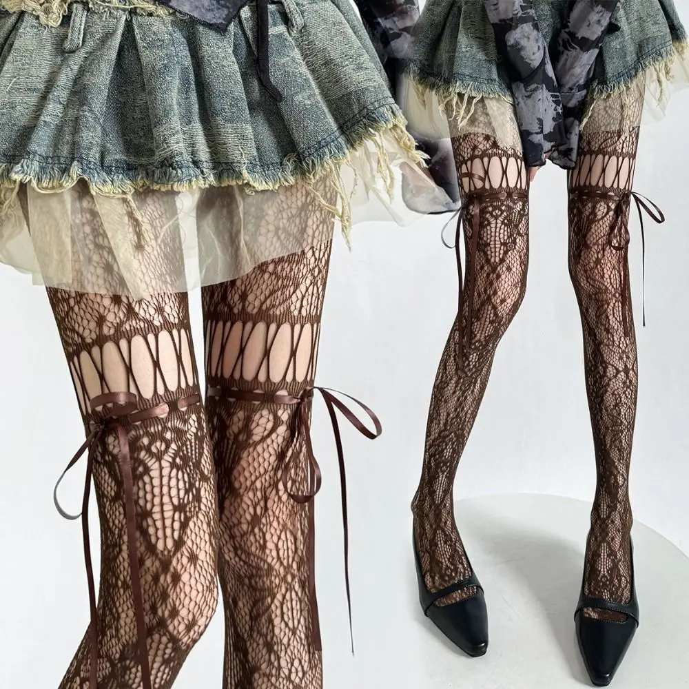 

Сетчатые колготки на шнуровке с высокой талией, гладкие шелковые чулки высокой плотности, эластичные ажурные прозрачные колготки, колготки для вечеринок