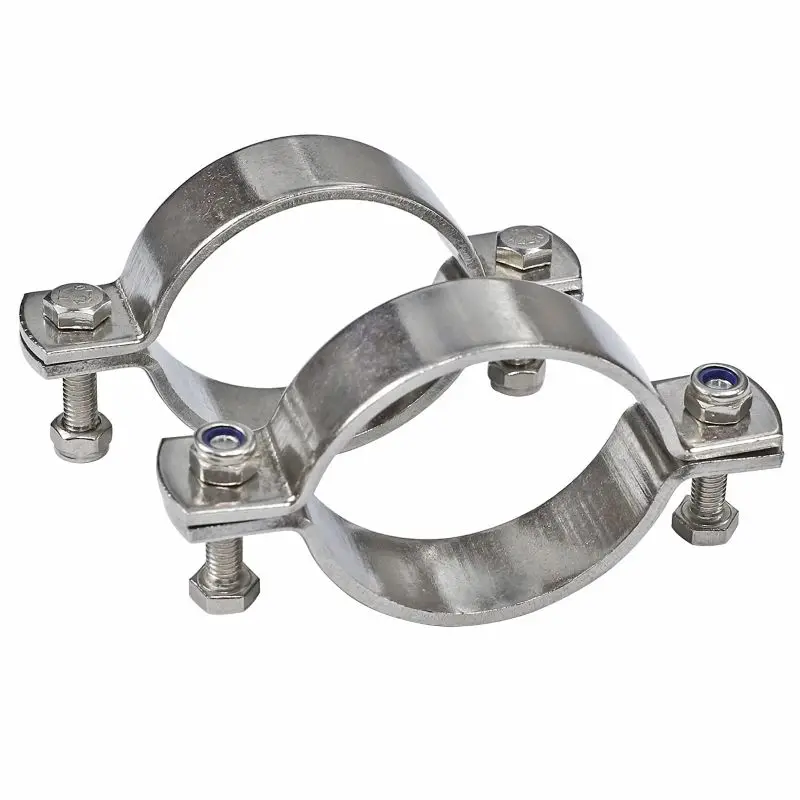 2pcs 304 Stainless Steel Thickened Flat Pipe Support Clamp Pipe Bracket Clamp Heavy Duty Rigid Split Ring Hanger 12-133mm 파이프클램프