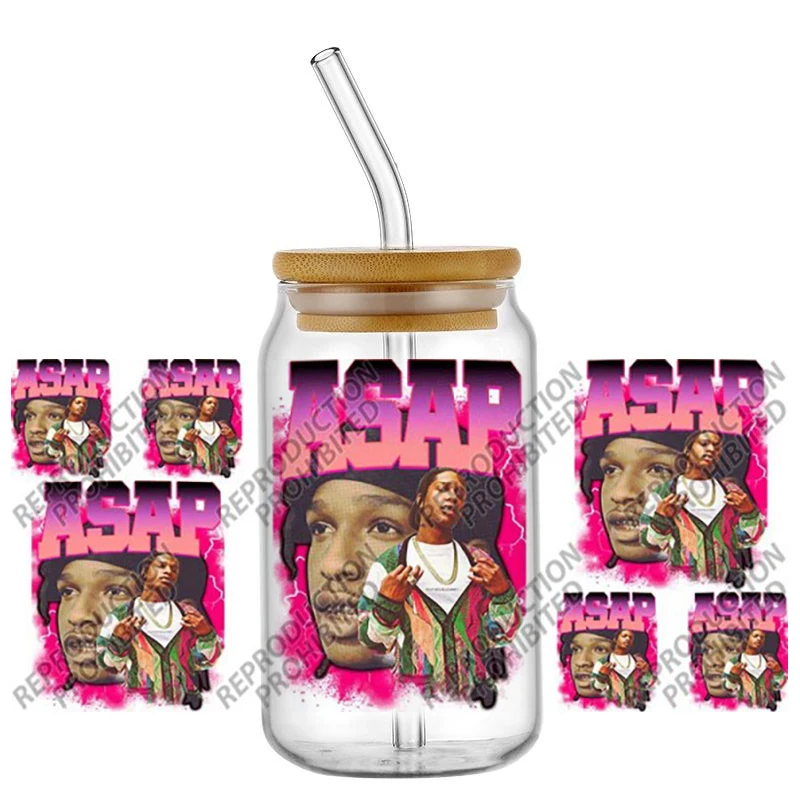 Popular Rapper TUPAC design 16oz UV DTF 3D Transfer Wraps Sticker Decals For Glass Can Cup Fashion Craft DIY Creative