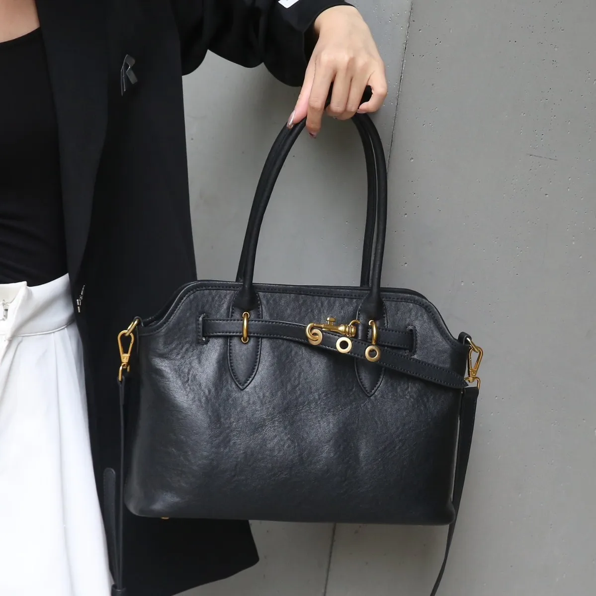 

Malvin Koes Top Layer Cowhide Leather Tote Bag Retro Commuter Briease Large Capaci Women's Handbag Briti Sle