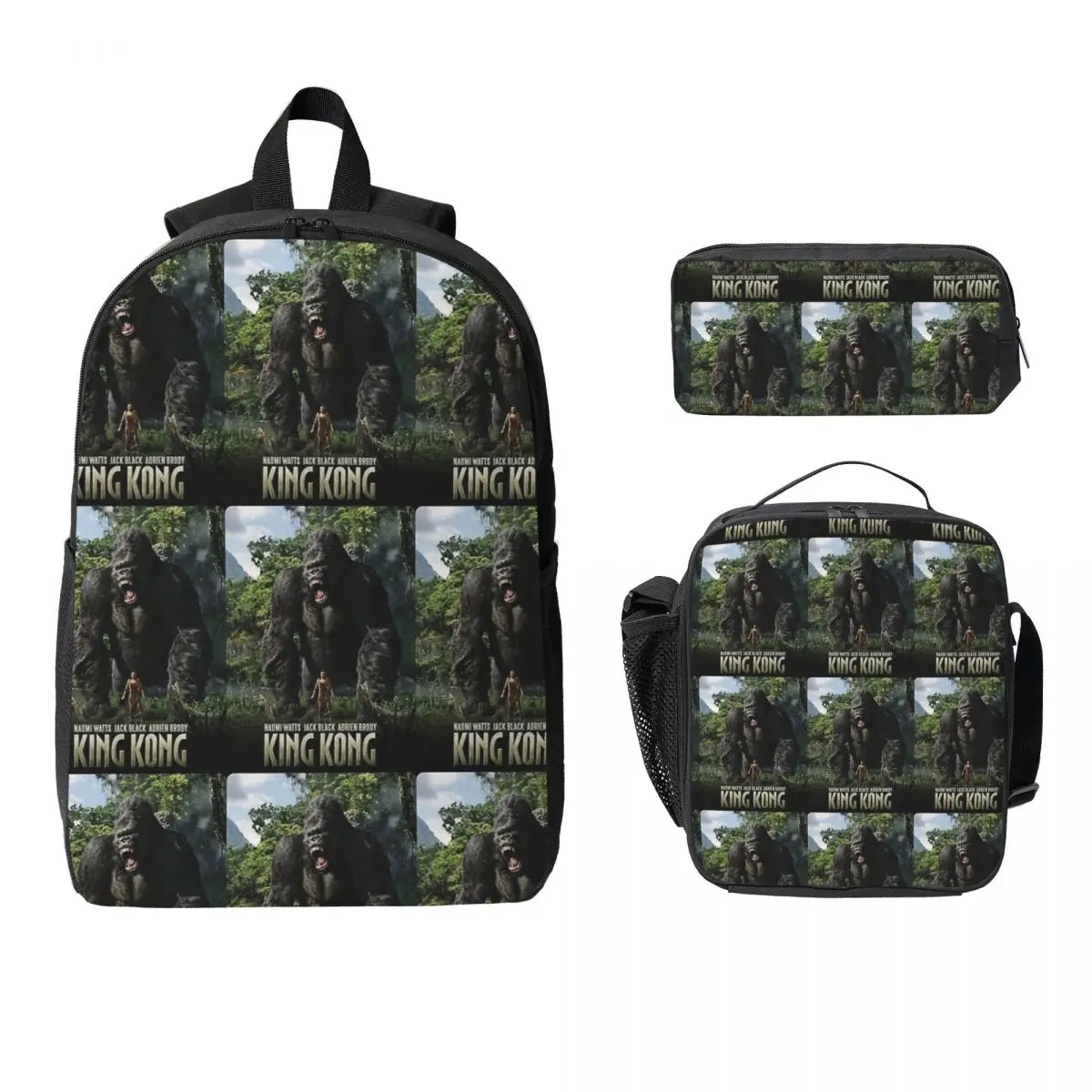King Kong Backpack Student Boys Girls BookBag School Bag Computer Shoulder Bags 3ps Insulated Lunch Bag Pencil Case